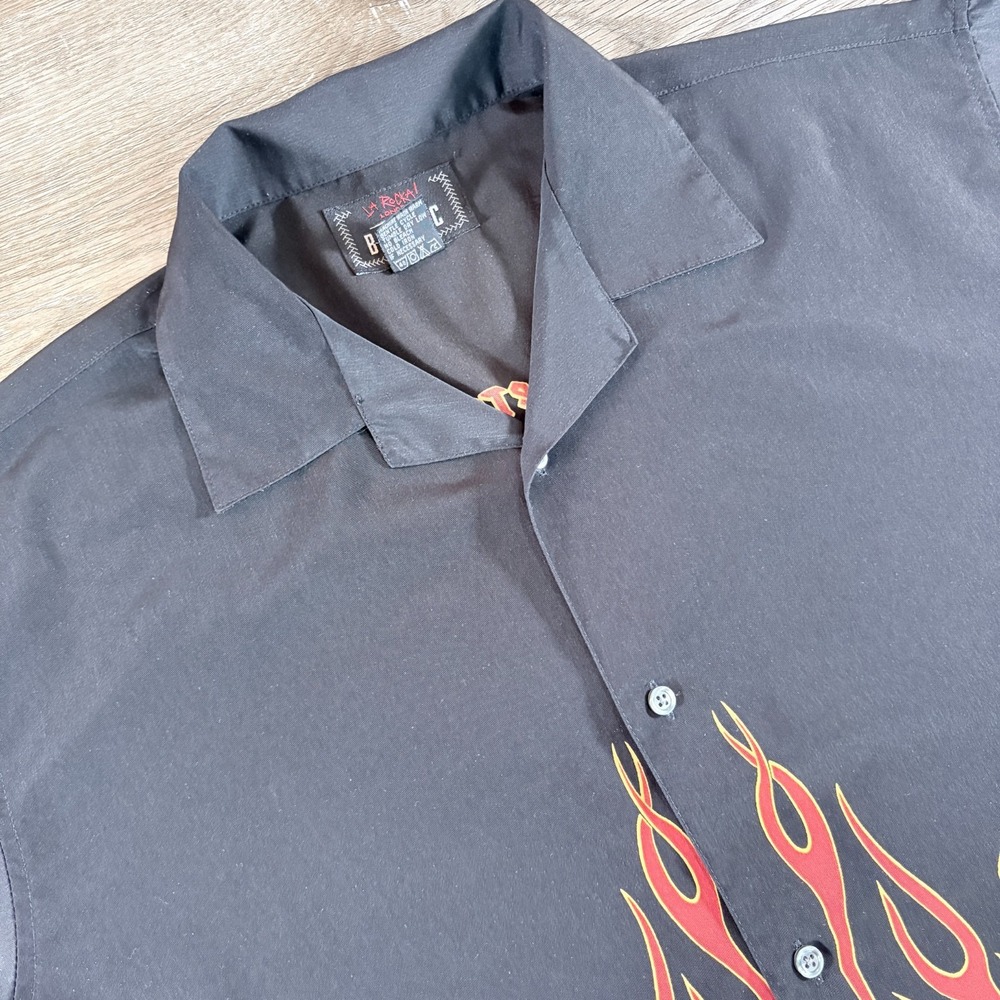 Vintage BC Ethic La Rocka Black Skull Flame‎ London Los Angeles Shirt Mens L